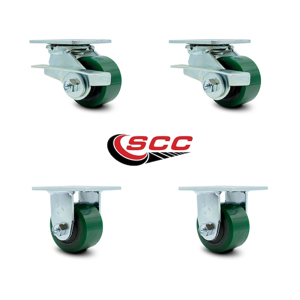 Service Caster 3.25 Inch Poly on Steel Caster Set with Roller Bearing 4 Brake 2 Swivel Lock SCC SCC-30CS3420-PUR-GB-SLB-2-R3420-2 - main
